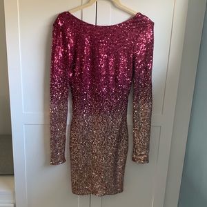 Fashion Nova Maroon and Gold Sequin Dress